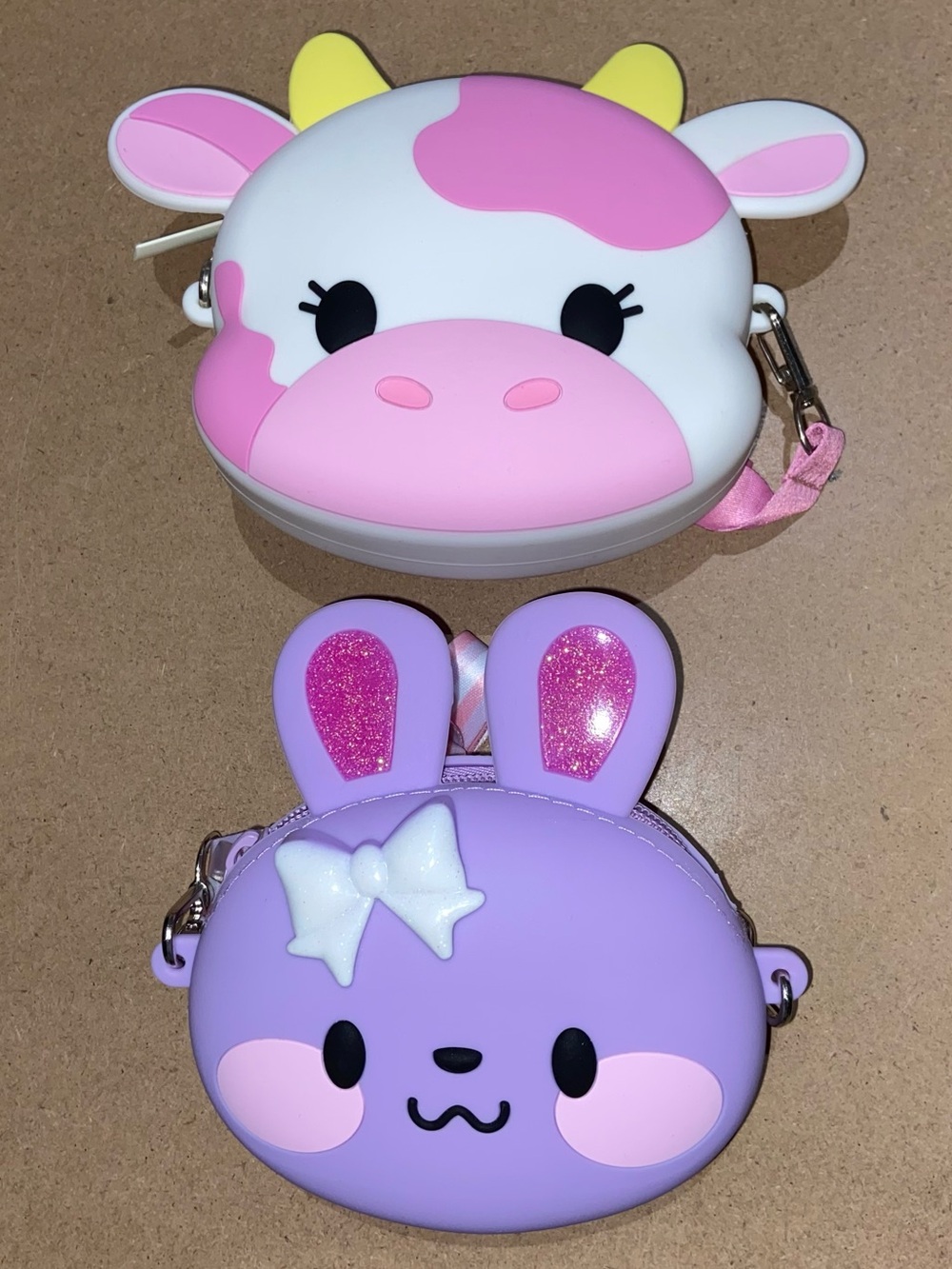 CLAIRE’S CLUB Crossbody Rubber Pouch Bag Zip Cow & Bunny Bundle Of 2ea